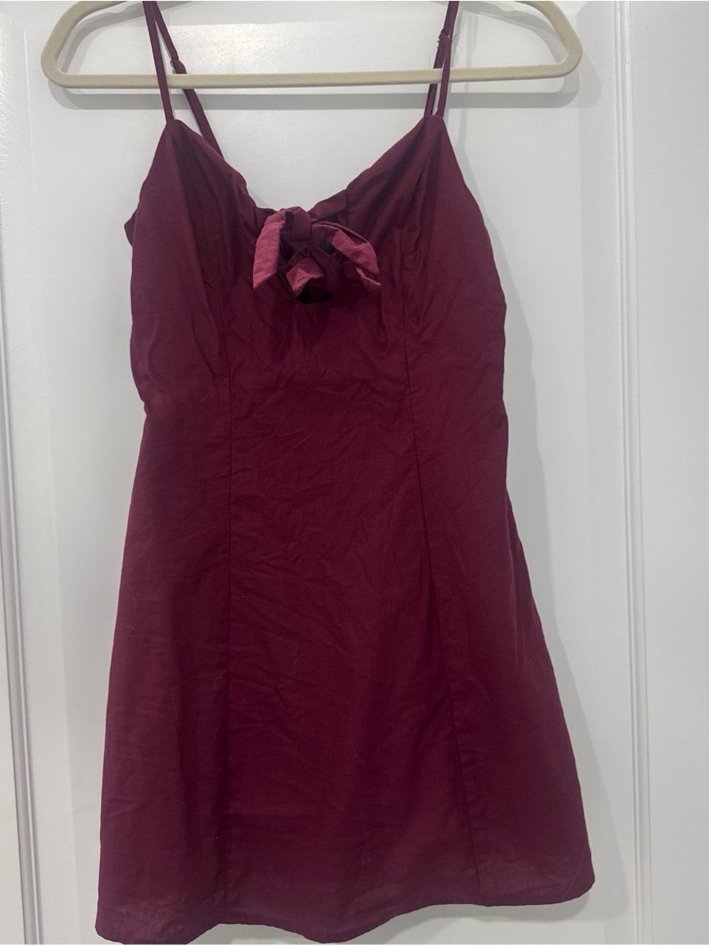 Skylar + Madison Burgundy Spaghetti Strap Mini Dress with Front Tie